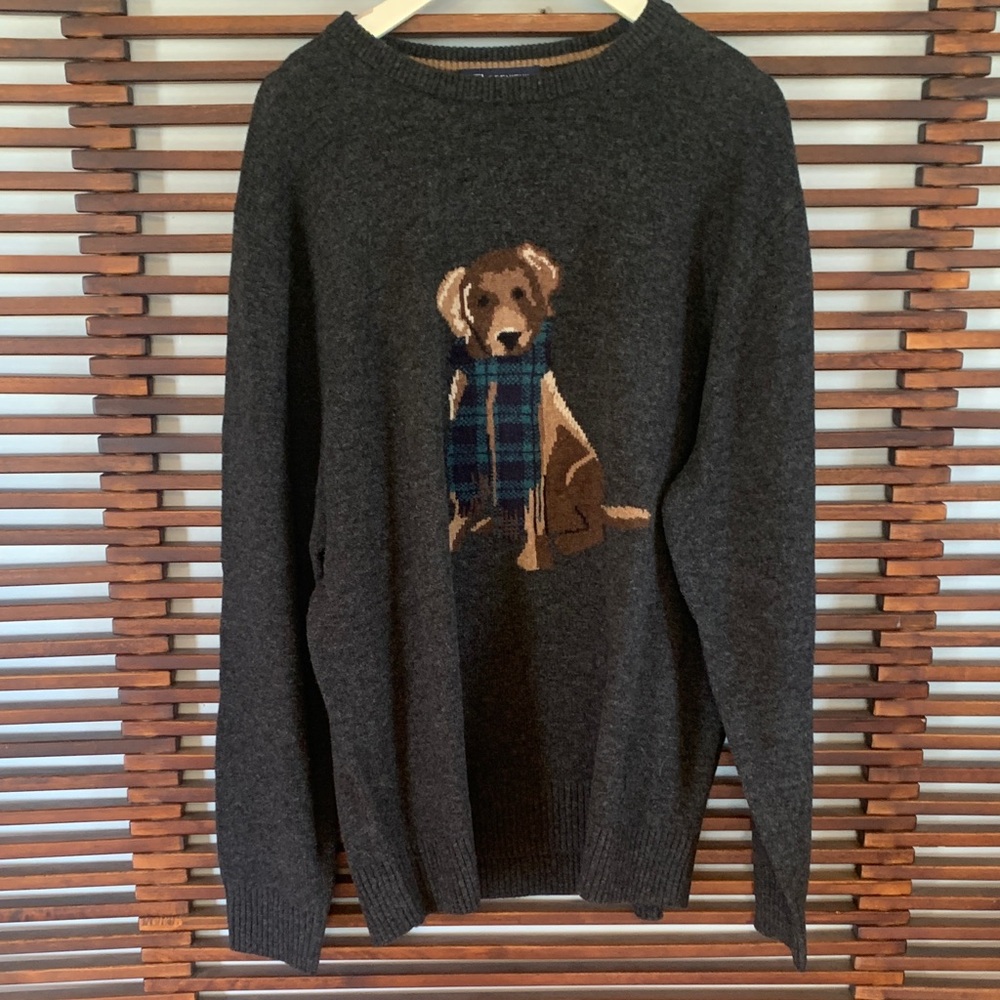 Daniel Cremieux Charcoal Gray Crewneck Sweater with Dog Motif